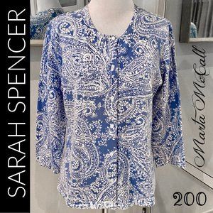 SARAH SPENCER blue white cardigan Small